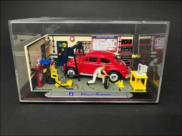 1:43 VW Käfer Classic-Werkstatt Diorama Vitrine